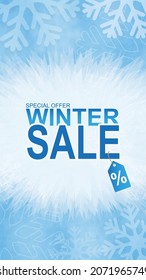 Winter banner with snowflakes for winter sale. Winter special offer advertisement. Vector illustration.