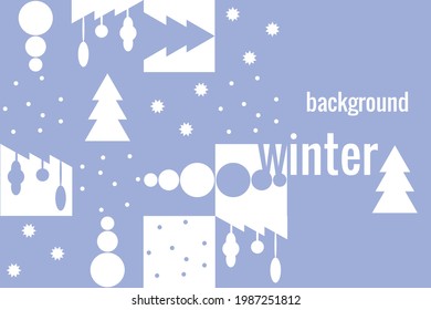 Winter banner. symbols of winter, New Year, Merry Christmas. Snowman, Christmas tree, toys, snowballs and snowflakes. Vector illustrations for label design, advertising, presentations in blue and whit