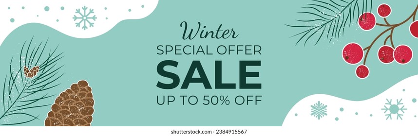 Winter banner for website. Vector illustration concepts for graphic and web design, social media banner, marketing material. Winter sale, special offer. Merry Christmas and Happy New Year.