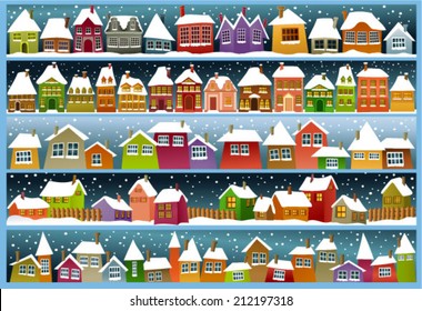 Winter banners with cartoon houses 