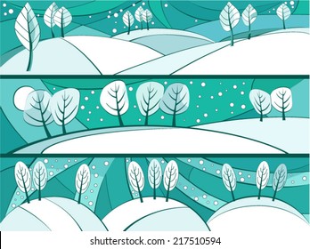 Winter banners with cartoon trees