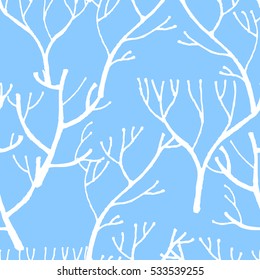 Winter bare tree branches. Seamless hand drawn vector pattern. 