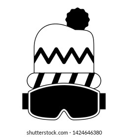 Winter beanie hat and googles fashion accesories vector illustration graphic design