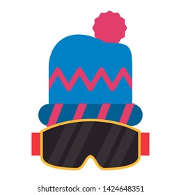 Winter beanie hat and googles fashion accesories vector illustration graphic design