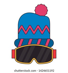 Winter beanie hat and googles fashion accesories vector illustration graphic design