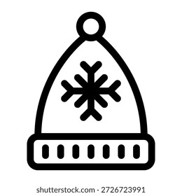 Winter Beanie Hut Icon mit Schneeflocke Design - Flat Line Art Style