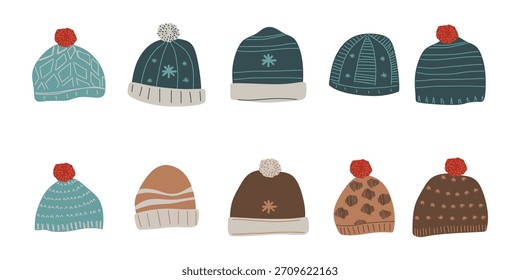 Ilustração vetorial do conjunto de gorros de inverno 