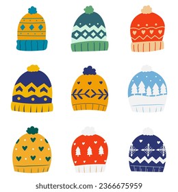 winter beanies hat set vector 