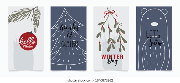 Winter bear background vector.  New year and Christmas vector illustrations design for social media post and stories, Cover, wallpaper, wall arts, Winter design for advertising and banners.