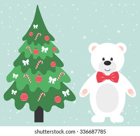 winter bear and fir-tree