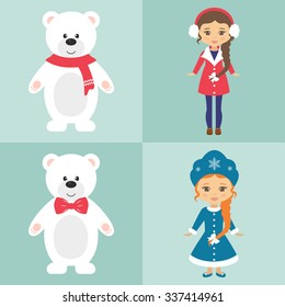 winter bear and winter girl set