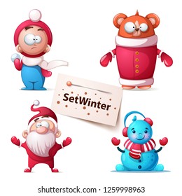 Winter bear illustration. Cute characters. Vector eps 10