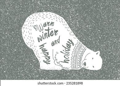 Winter bear postcard. Use for Merry christmas, Happy new year, or any holidays.