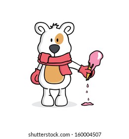 Winter bear with scarf and gloves holding ice cream