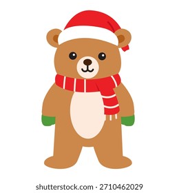 Oso de invierno en bufanda. Ilustración vectorial