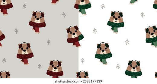 Winter bears seamless pattern, christmas bear pattern vector