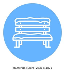 Winter bench line icon with snow