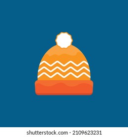 Winter beret drawing made of wool yarn. Vector.