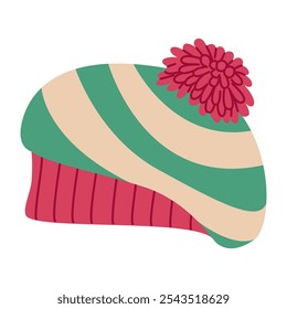 Boina de invierno con pompón Estilo plano dibujado a mano aislado. Ilustración vectorial