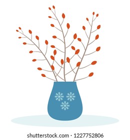 Winter Berries in Blue Vase with Snowflake Decoration - Transparent Background