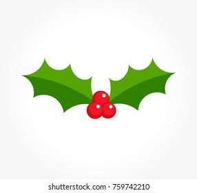 Winter berries holly mistletoe icon. Christmas flat design illustration