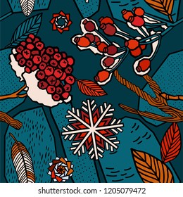 Winter berries seamless pattern.