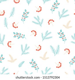 Winter berry branch seamless pattern Berry holly rowan background Christmas twigs Light blue