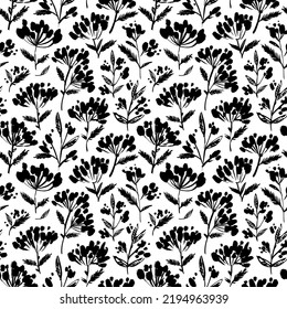 Winter berry branches seamless pattern. Christmas or autumn vector plants. Hand-drawn botanical ornament. Black seamless pattern with rowan berry. Winter decorative plants and branches.