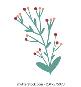 Winter Berry Floral Design Element. Festive Christmas Clip Art. Holly Berry Branch In Simple Hand Drawn Style Isolated On White Background. Vector Illustration.