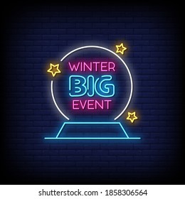 Winter Big Event Neon Signs Style Text Vector