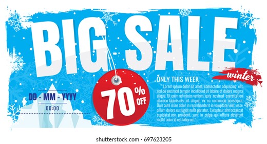 Winter big sale banner. discount 70%. Vector illustration. on white background