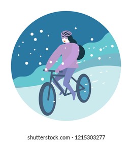 Winter biking. Winter activity. flat icon design. vector illustration