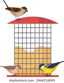 Winter Bird Feeder Vector Illustration