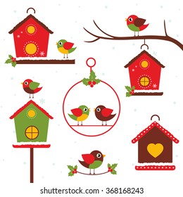 winter bird house set on a white background