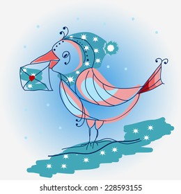 winter bird with a letter in christmas