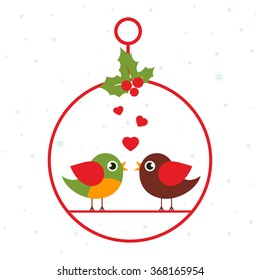 winter bird on a swing on a white background