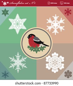 Winter Bird Snowflakes set