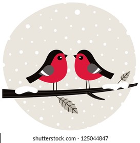 Winter birds sitting on the branch