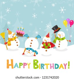 Winter Birthday Card With Snowman