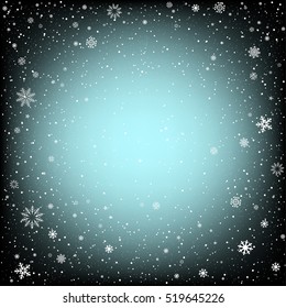 Winter black background with snow. Christmas and New Year backdrop