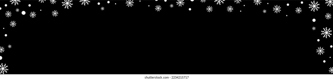 Winterschwarzer Hintergrund mit weißen Schneeflocken. Vektorgrafik