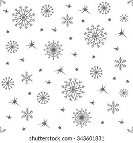 Winter black and white background with snowflakes. Vector pattern Illustration