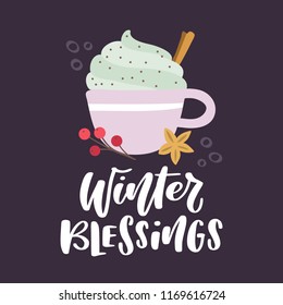 Winter Blessings. Winter Holiday Card. Vector illustration 