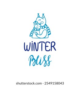 Winter bliss lettering with hugging squirrels
