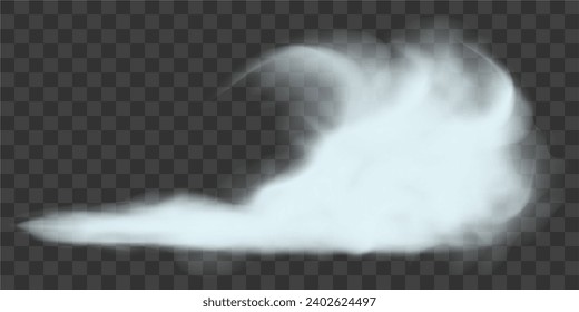 Winter blizzard. Snowy air flow. Cold frosty whirlwind. Realistic 3d vector illustration isolated on transparent background.