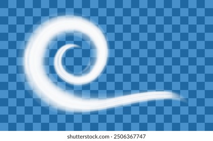 Winter blizzard. Snowy air flow. Cold frosty whirlwind. Realistic 3d vector illustration isolated on transparent background.