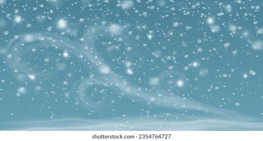 Winter blizzard with sparkles, falling snow with snowflakes and blizzard. Illustration. Light, dust, winter, blizzard, Christmas, vector. The effect of a winter storm, snowfall, ice.