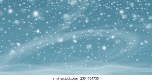 Winter blizzard with sparkles, falling snow with snowflakes and blizzard. Illustration. Light, dust, winter, blizzard, Christmas, vector. The effect of a winter storm, snowfall, ice.