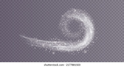 Winter blizzard with sparkles of snow on a transparent background, cold winter wind, cold. Christmas night, holiday illustration.