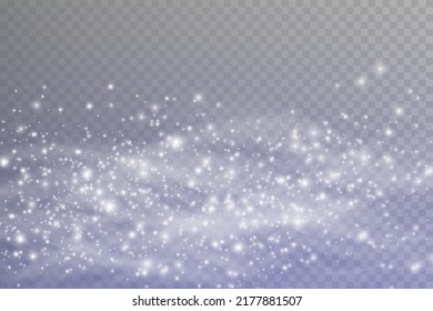 Winter blizzard with sparkles of snow on a transparent background, cold winter wind, cold. Christmas night, holiday illustration.